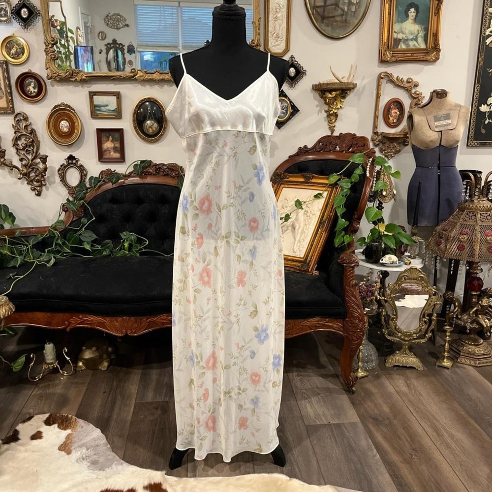 vintage lingerie floral slip dress sheer cottage cosre